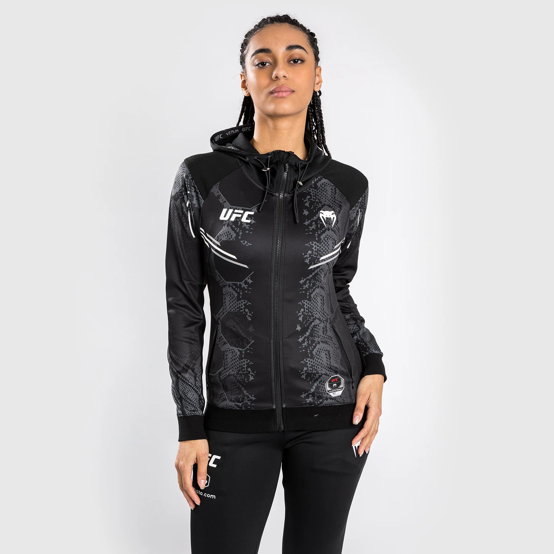 UFC Adrenaline by Venum Personalized Authentic Fight Night Women's Walkout Hoodie - Black - Image 2