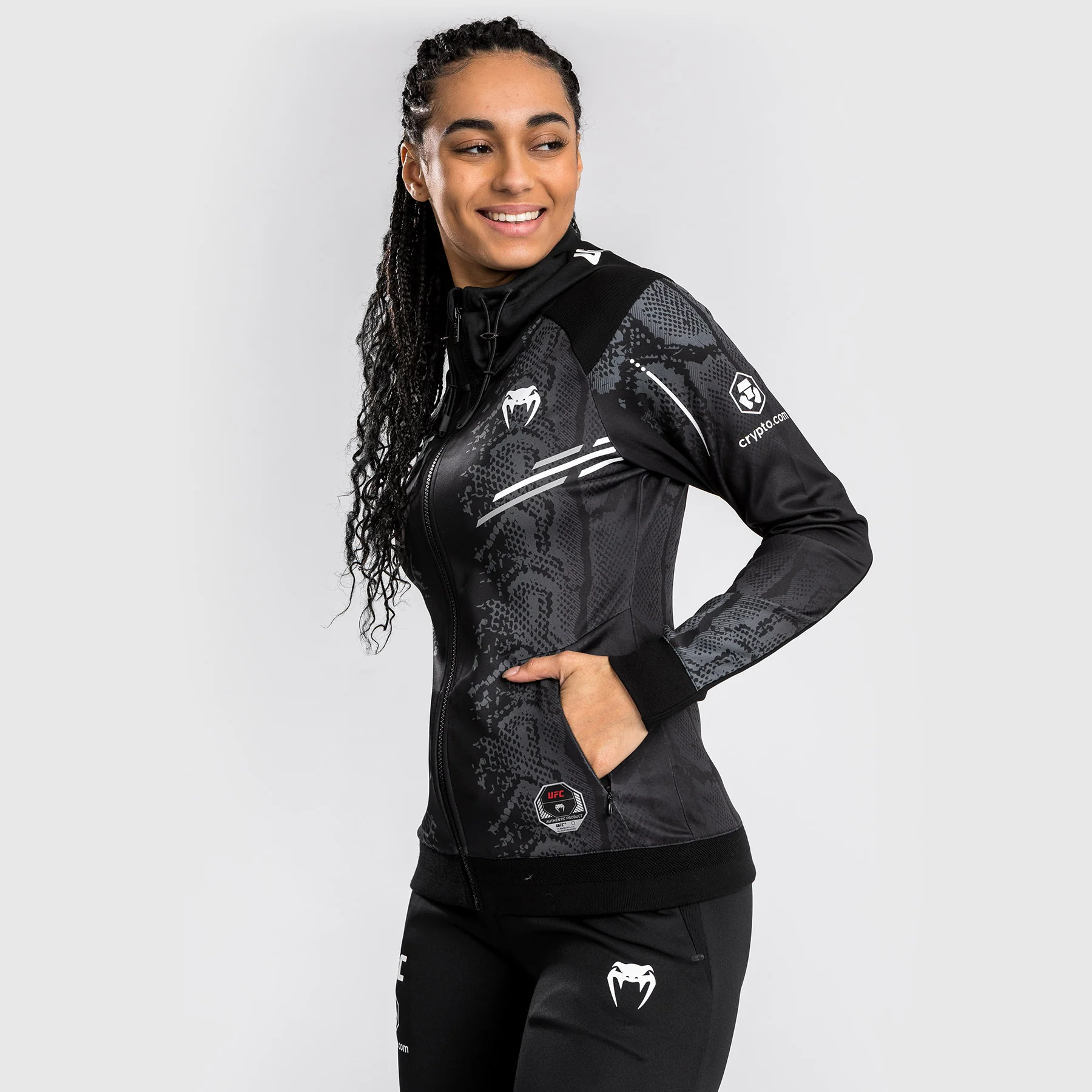 UFC Adrenaline by Venum Personalized Authentic Fight Night Women's Walkout Hoodie - Black - Image 3
