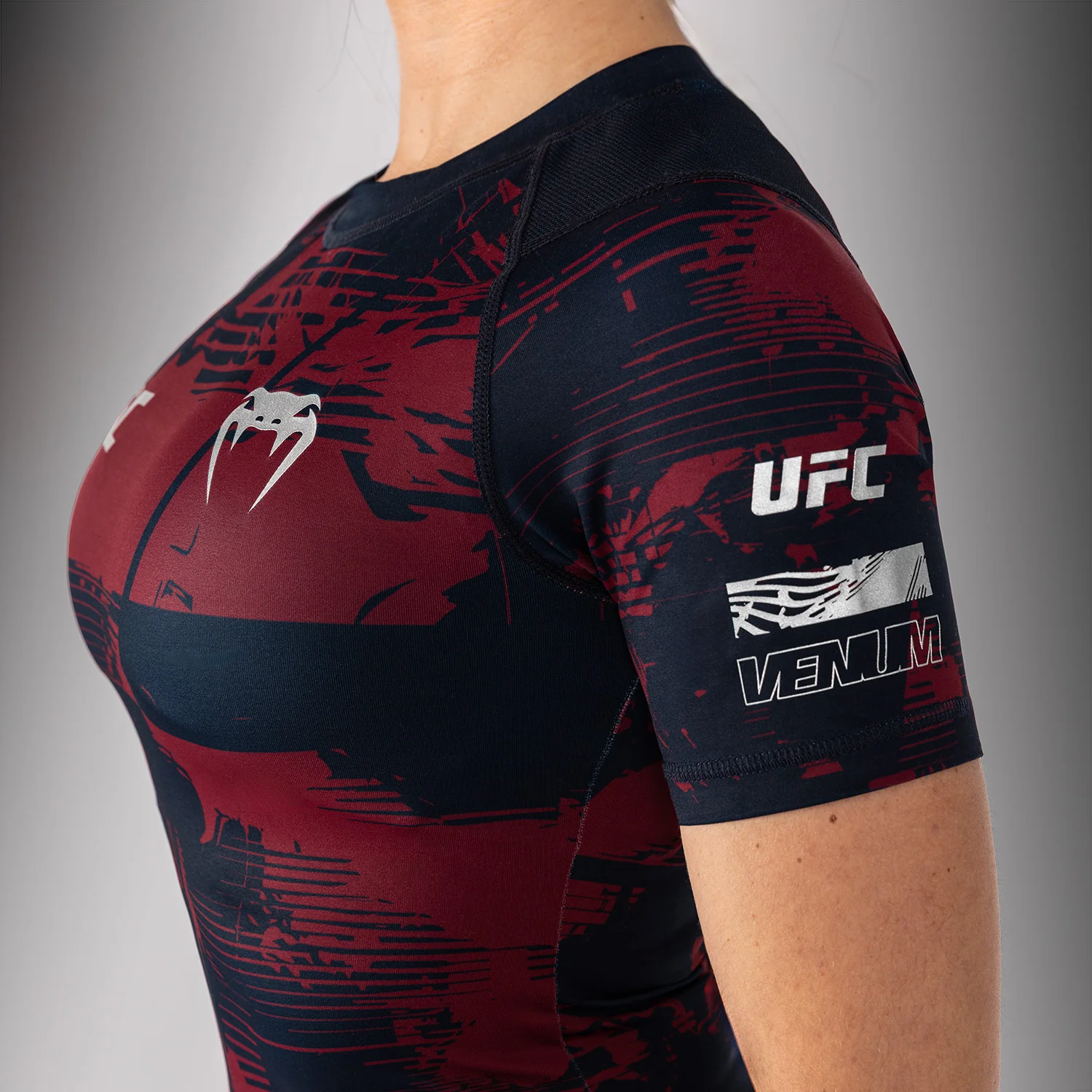 Women’s UFC Zenith by Venum Burgundy Authentic Fight Week Performance Short Sleeve Rashguard - Image 6